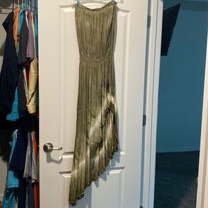 Strapless green Ty dye asymmetrical dress